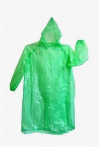 Дождевик ПНД с капюшоном,рукавами и застежками зеленый 70х118
