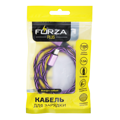 Кабель для зарядки тканевая оплетка Micro USB Серпантин 1,5А 1м FORZA