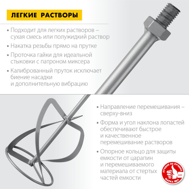 Миксер-насадка резьба М14 160мм для легких растворов ЗУБР